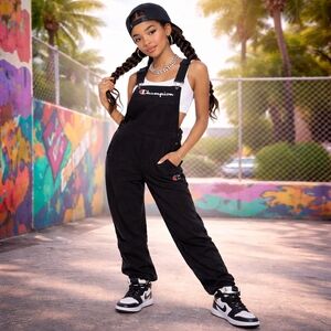 Champion Super Fleece 3.0 Bib Overalls Cozy Black Men sz med EXCELLENT CONDITION